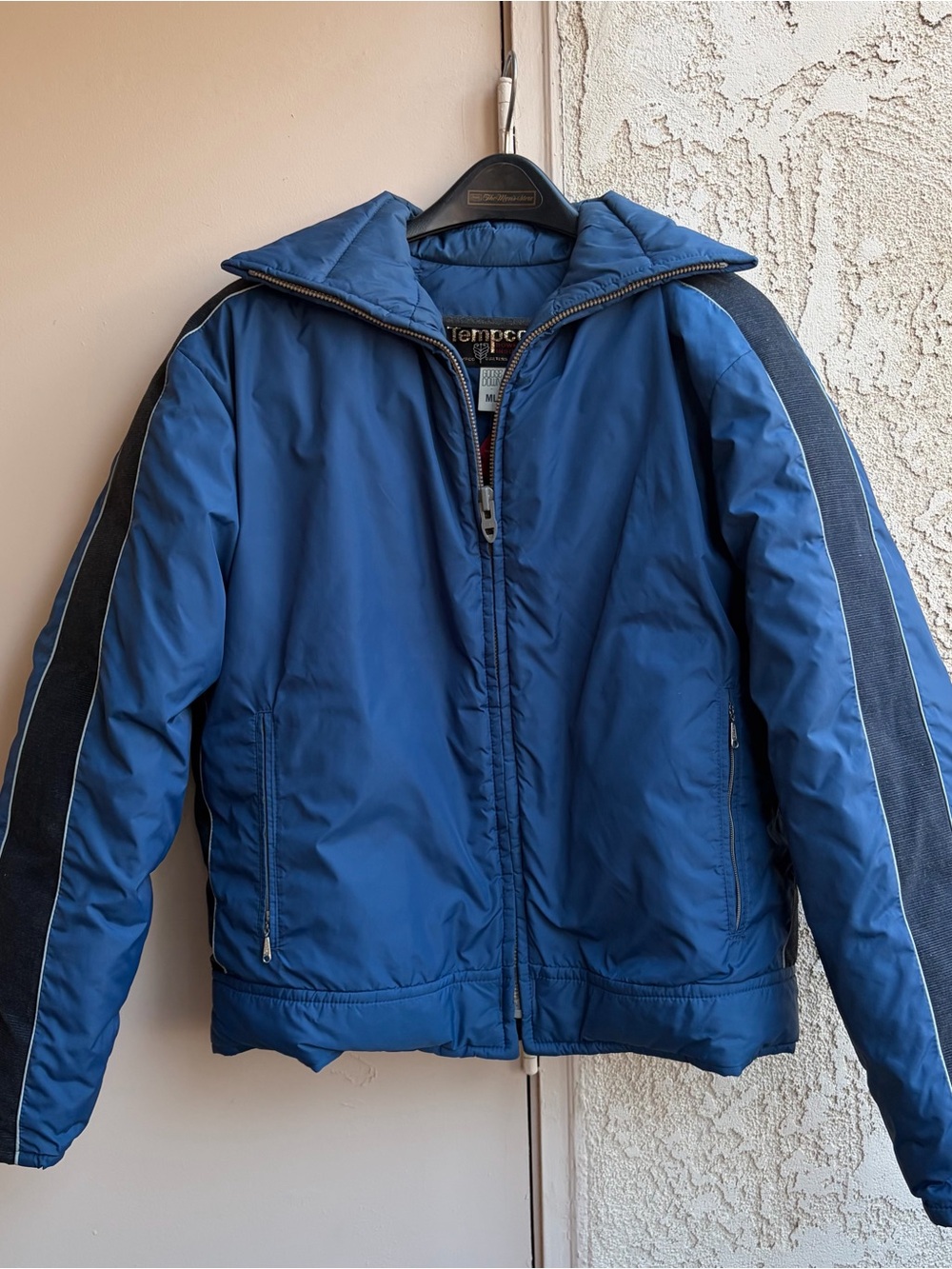 Vintage 1970s Men's Blue Puffer Jacket